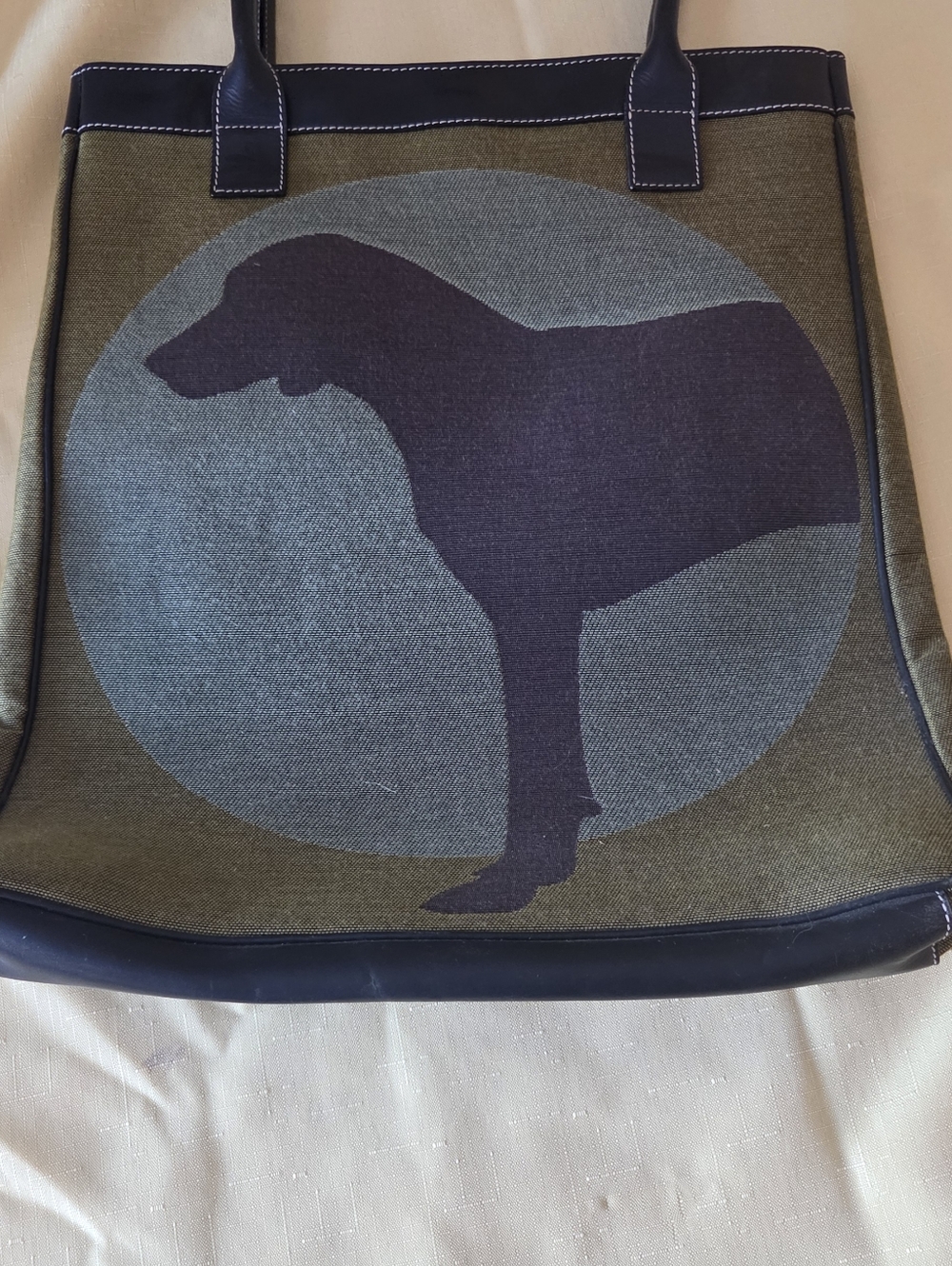 Canvas Shoulder Tote in Olive Green with Dog Silhouette Laptop Bag